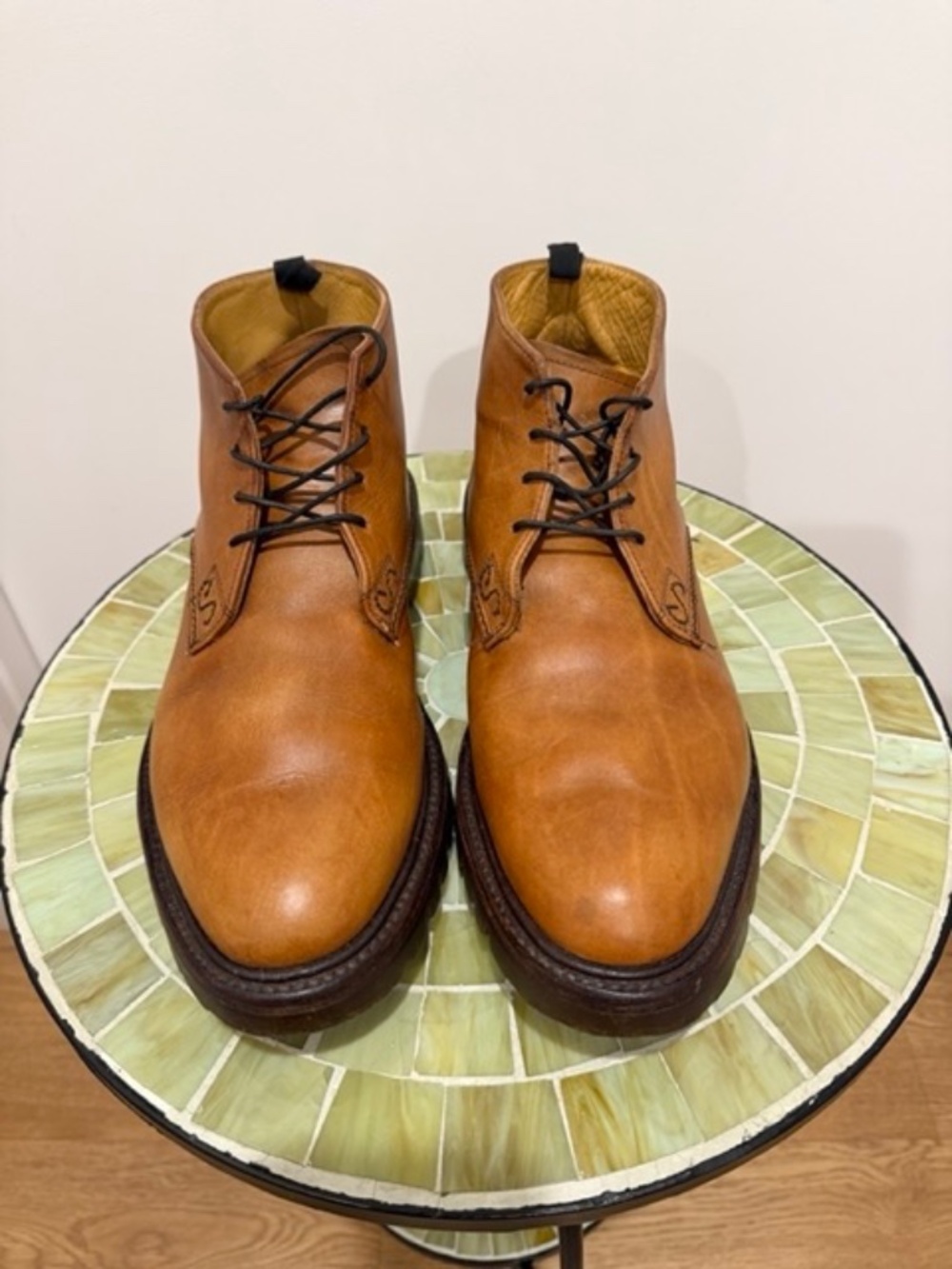 Oliver Sweeney Hoffman Cognac Leather Chukka Boots Vibram Sole Size 9.5 US
